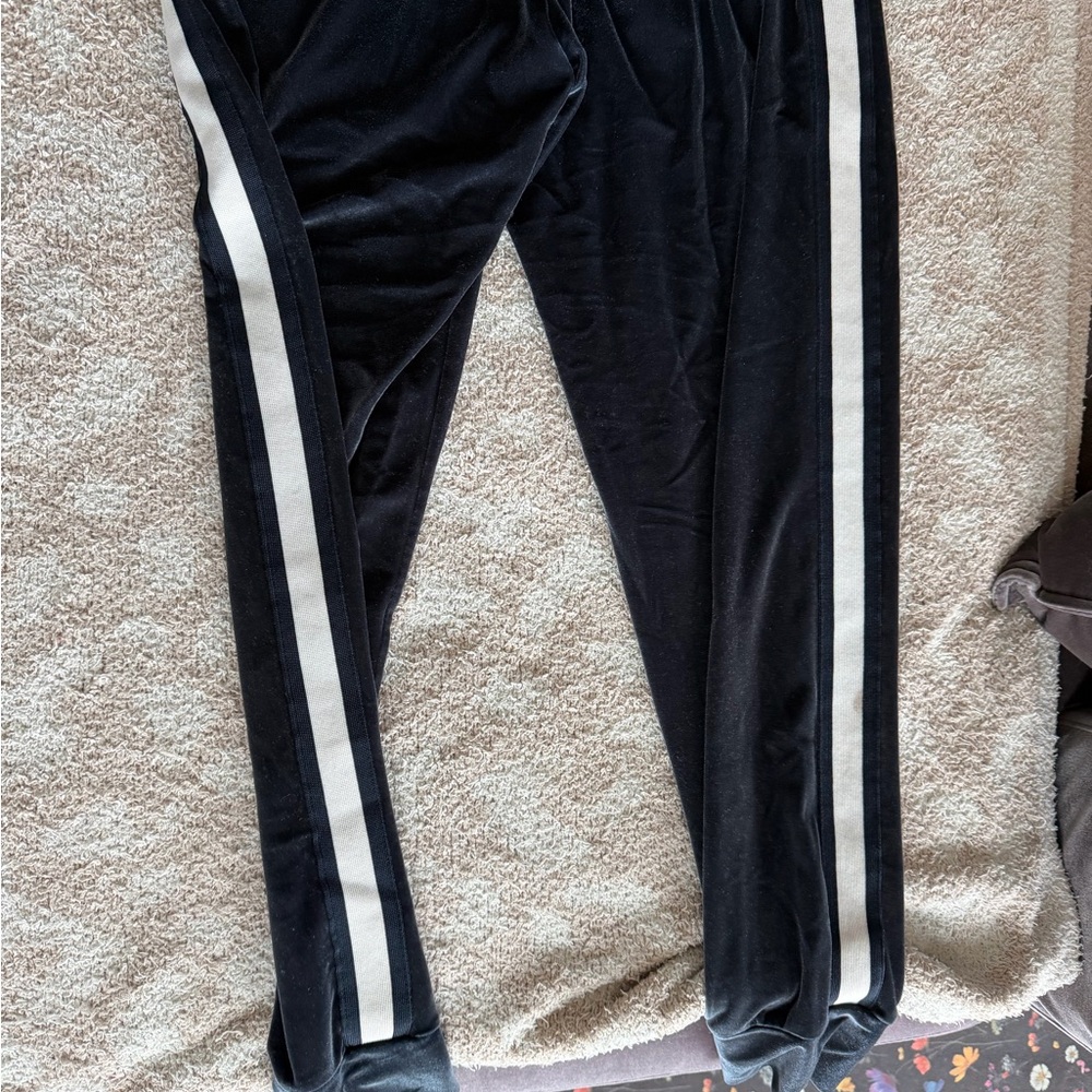 Women's Velvet Blue Track Pants with White Stripes